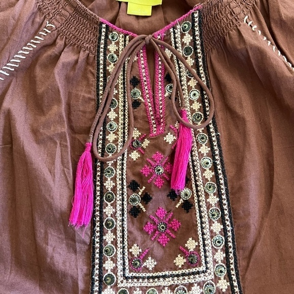 Maeve Anthropologie Embroidered Cap Sleeve Tie Front Shift Dress / size 2 - Picture 13 of 13